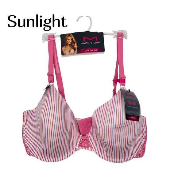 Maidenform Women T-Shirt Bra SZ 40C Pink/White Stripe Everyday Stretch Fit - Picture 1 of 9